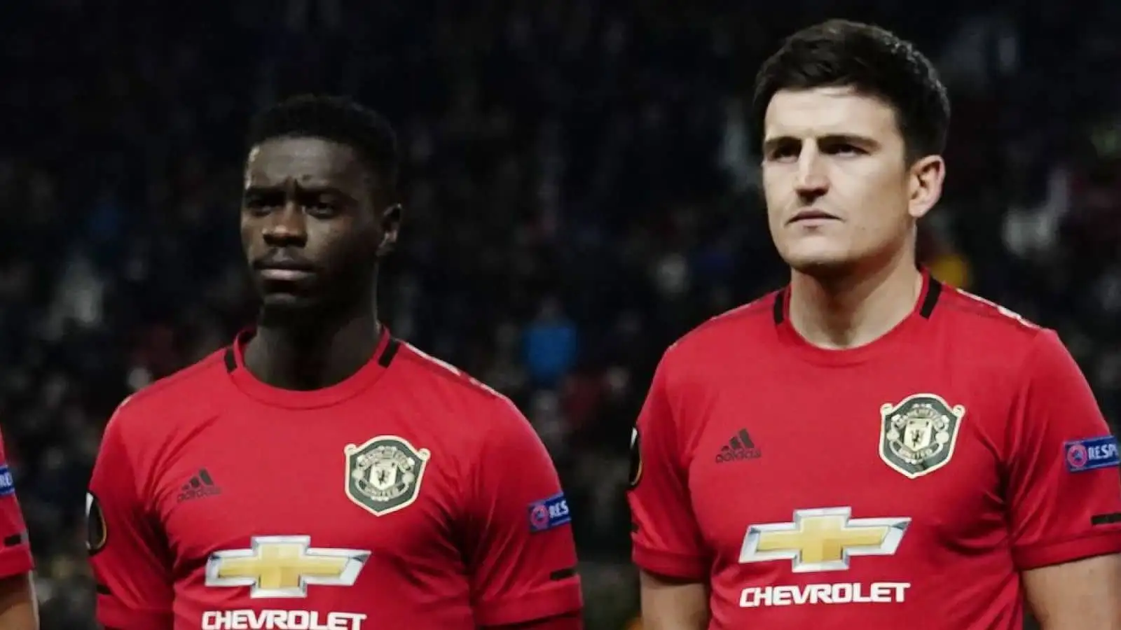 Man Utd defenders Axel Tuanzebe and Harry Maguire Axel Tuanzebe and Harry Maguire lining up for Manchester United