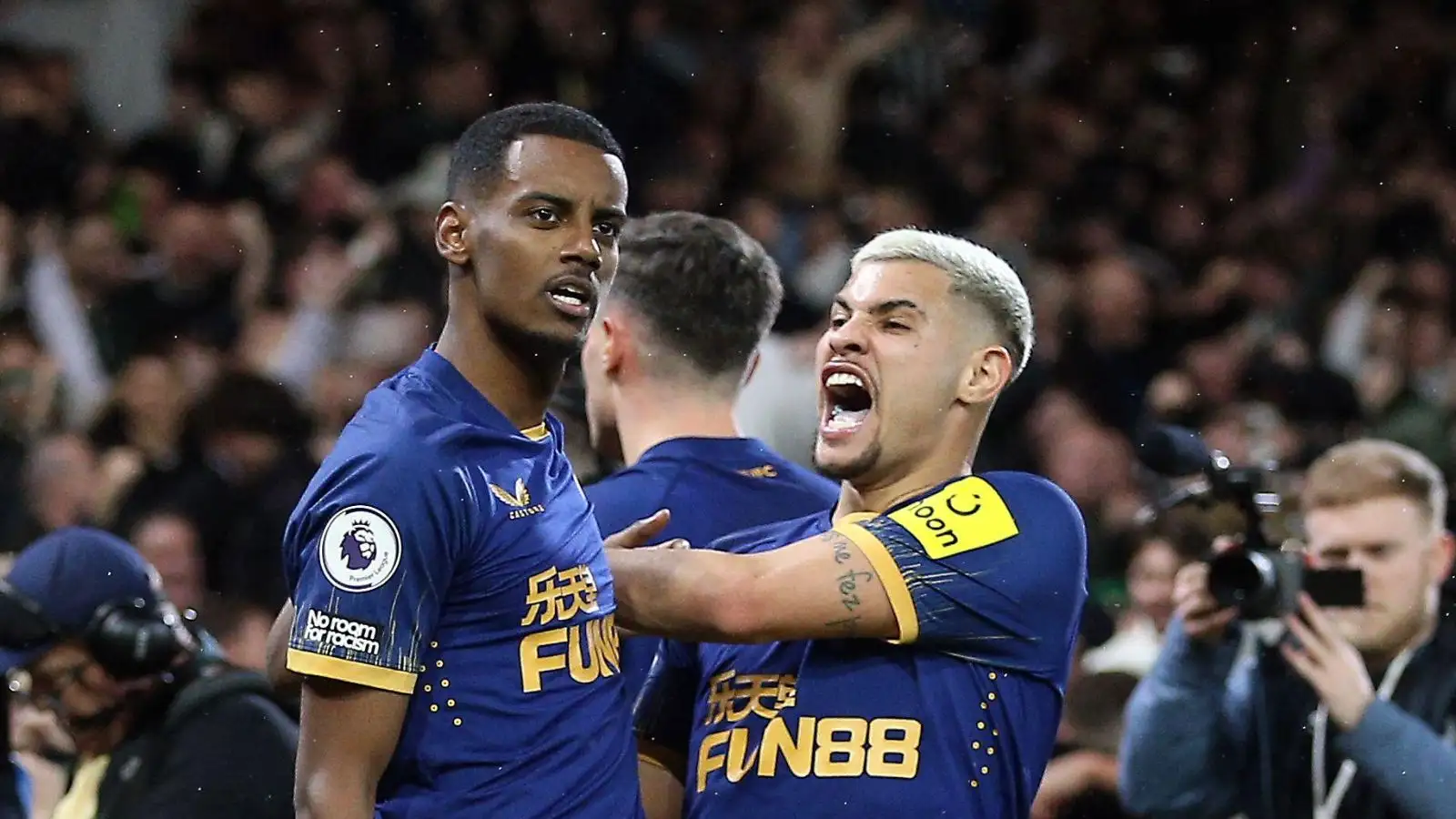 Newcastle duo Alexander Isak and Bruno Guimaraes celebrate