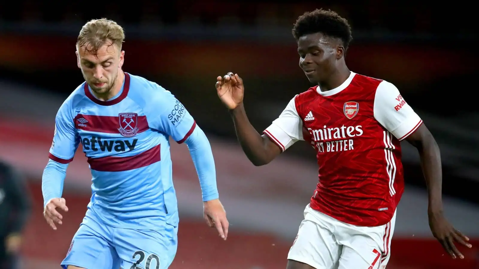 Jarrod Bowen and Bukayo Saka, West Ham vs Arsenal