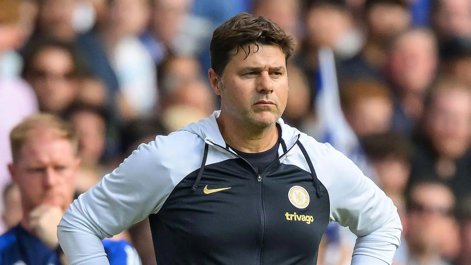 Chelsea Manager Mauricio Pochettino watches on