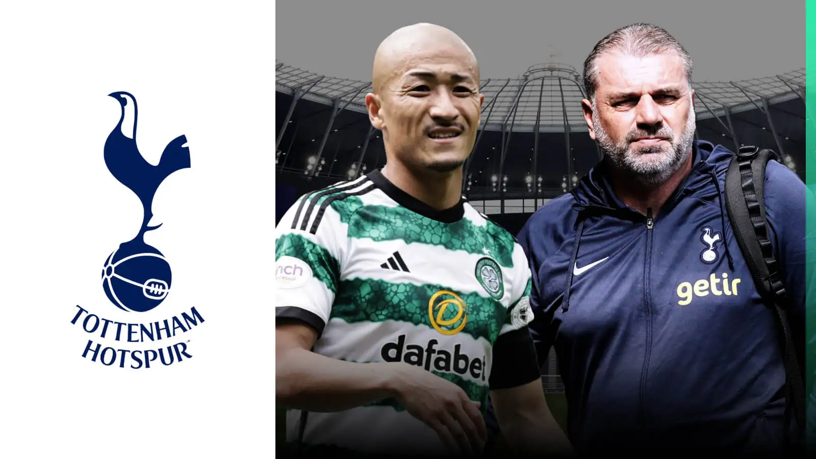 Celtic forward Daizen Maeda and Tottenham manager Ange Postecoglou