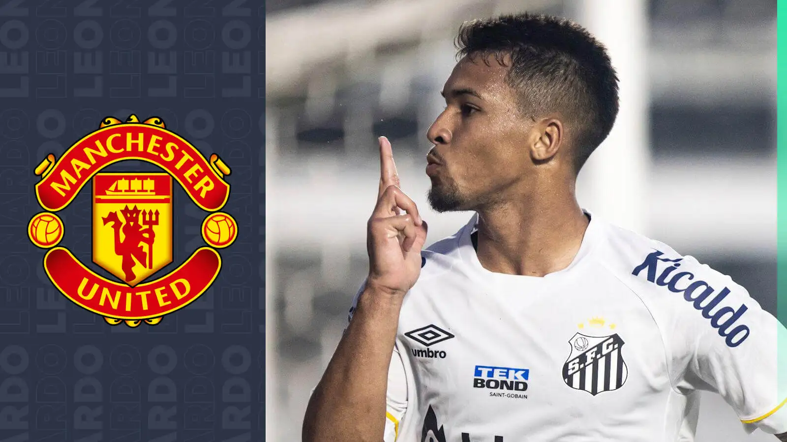 Santos striker Marcos Leonardo, Man Utd badge