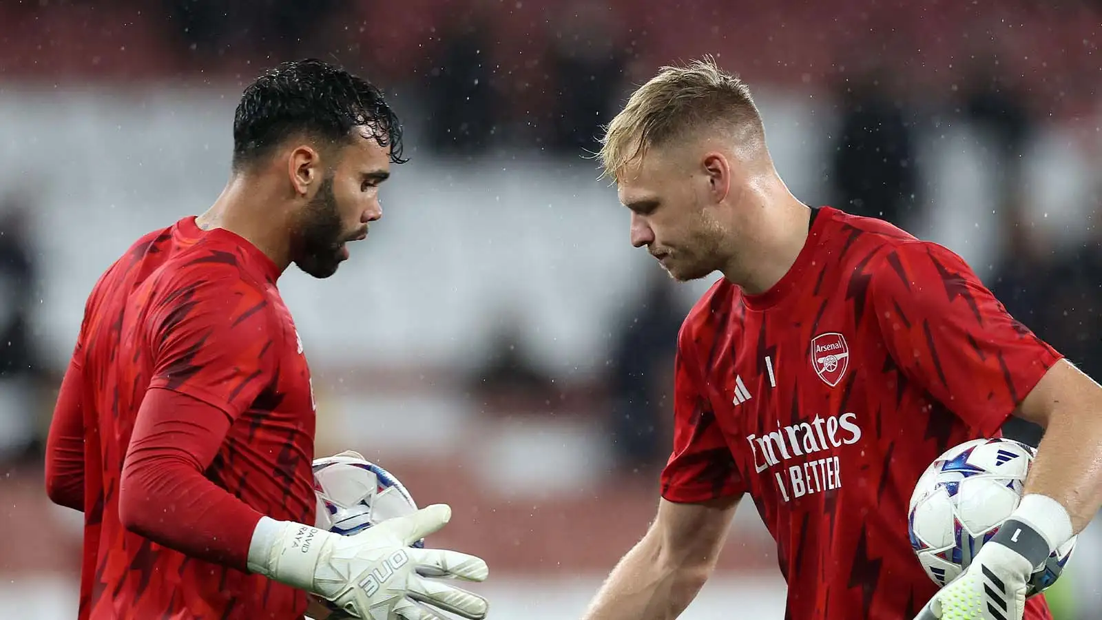 Aaron Ramsdale of Arsenal with David Raya of Arsenal