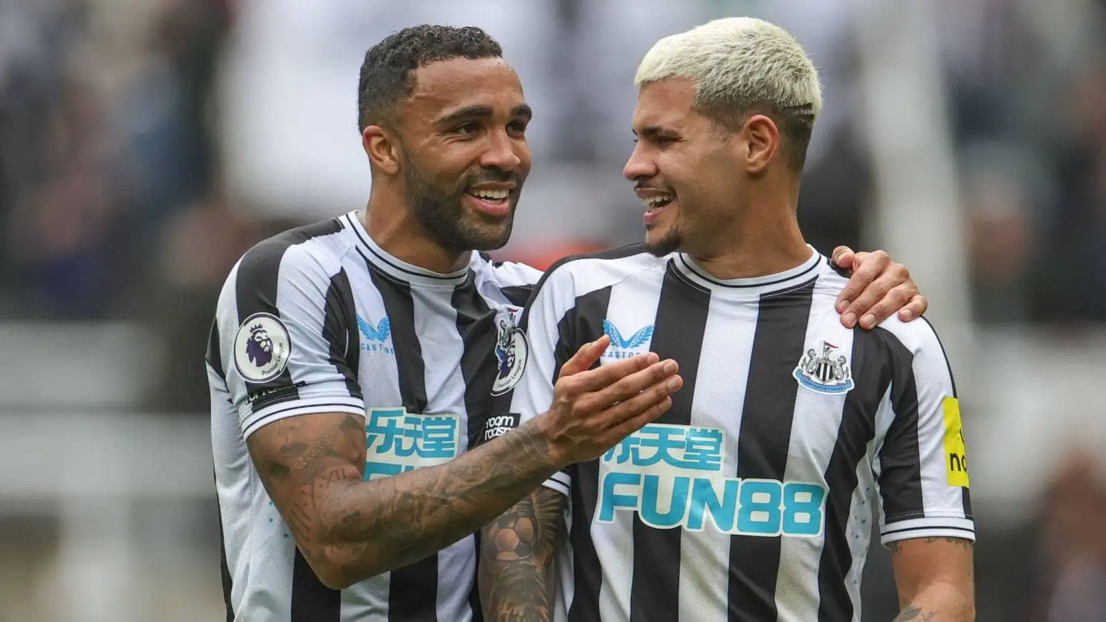 Callum Wilson and Bruno Guimaraes after a Newcastle match