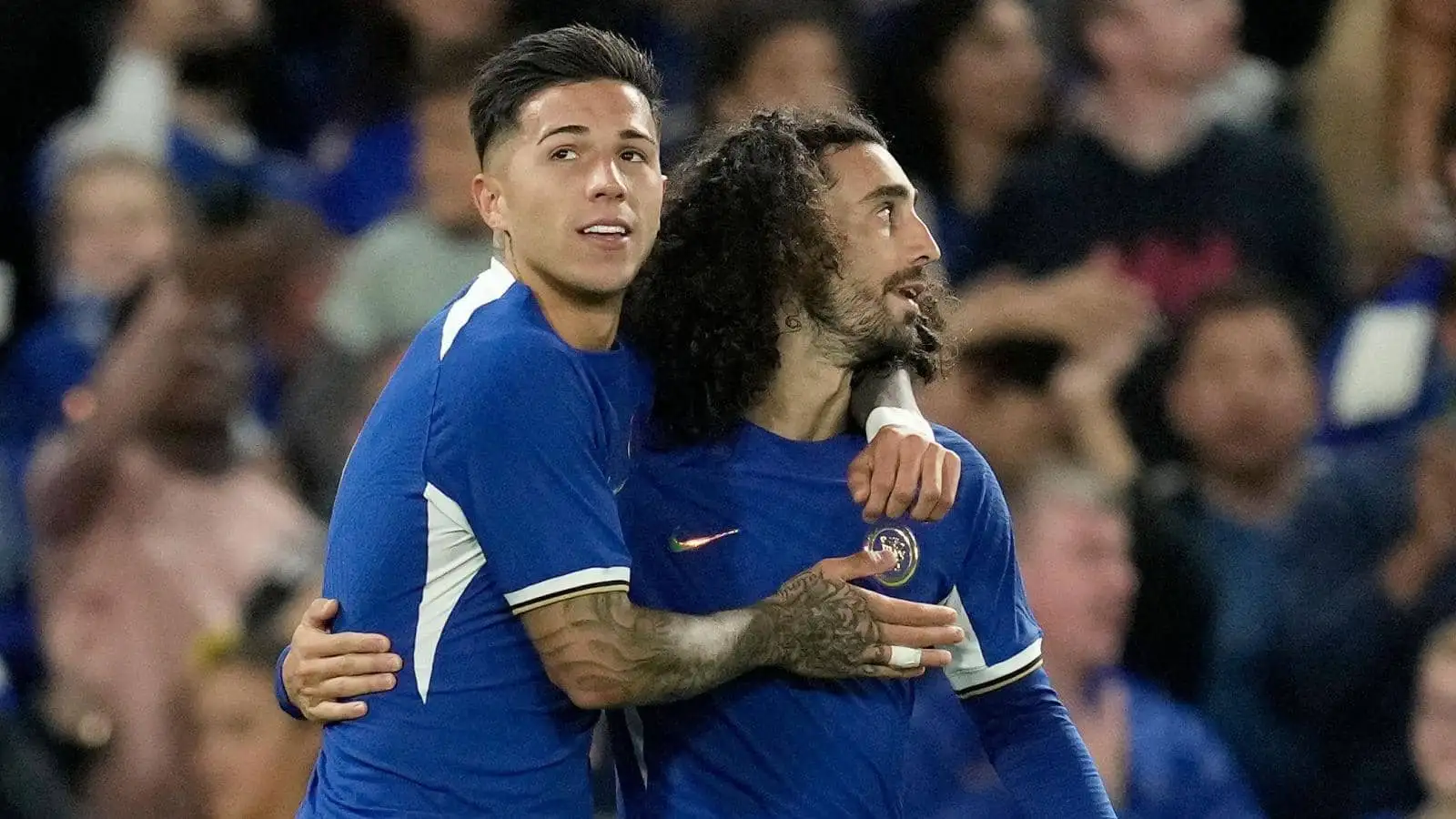 Enzo Fernandez and Marc Cucurella celebrating for Chelsea