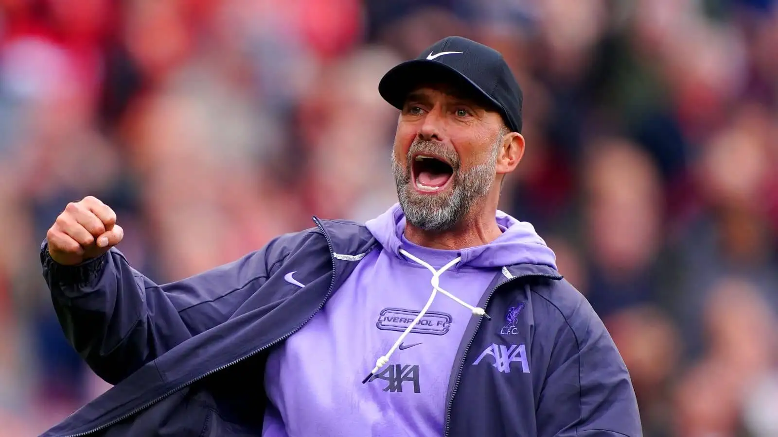 Jurgen Klopp celebrates a Liverpool goal at Anfield during Premier League win over West Ham