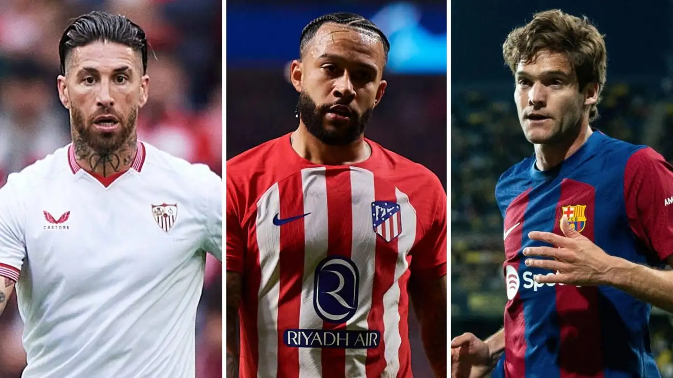 Sergio Ramos, Memphis Depay and Marcos Alonso. Sergio Ramos, Memphis Depay and Marcos Alonso.