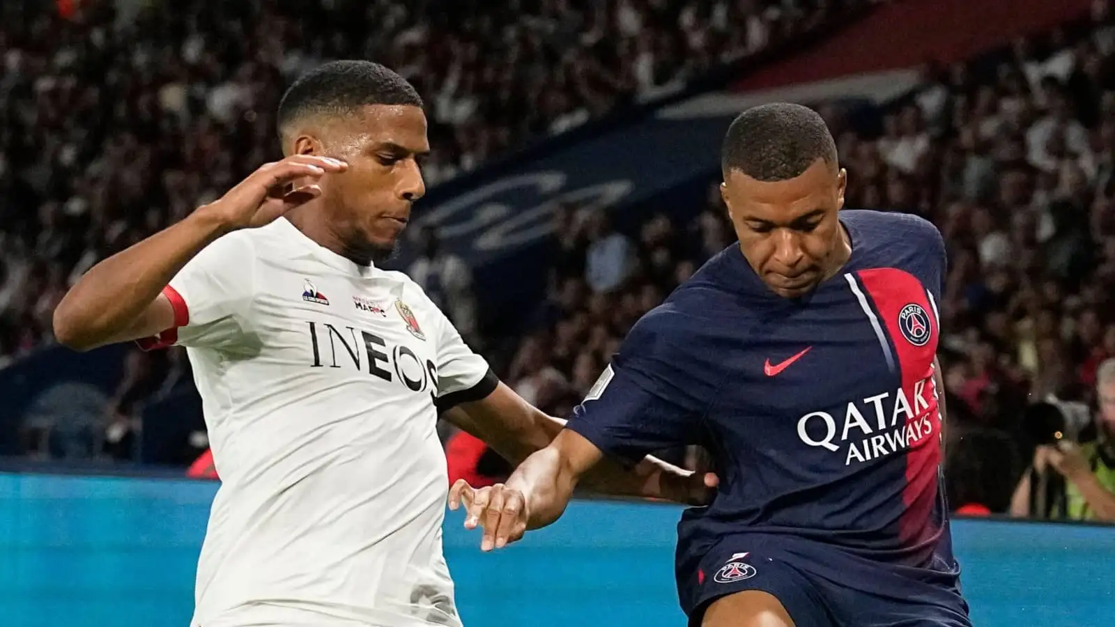 Nice defender Jean-Clair Todibo and PSG star Kylian Mbappe