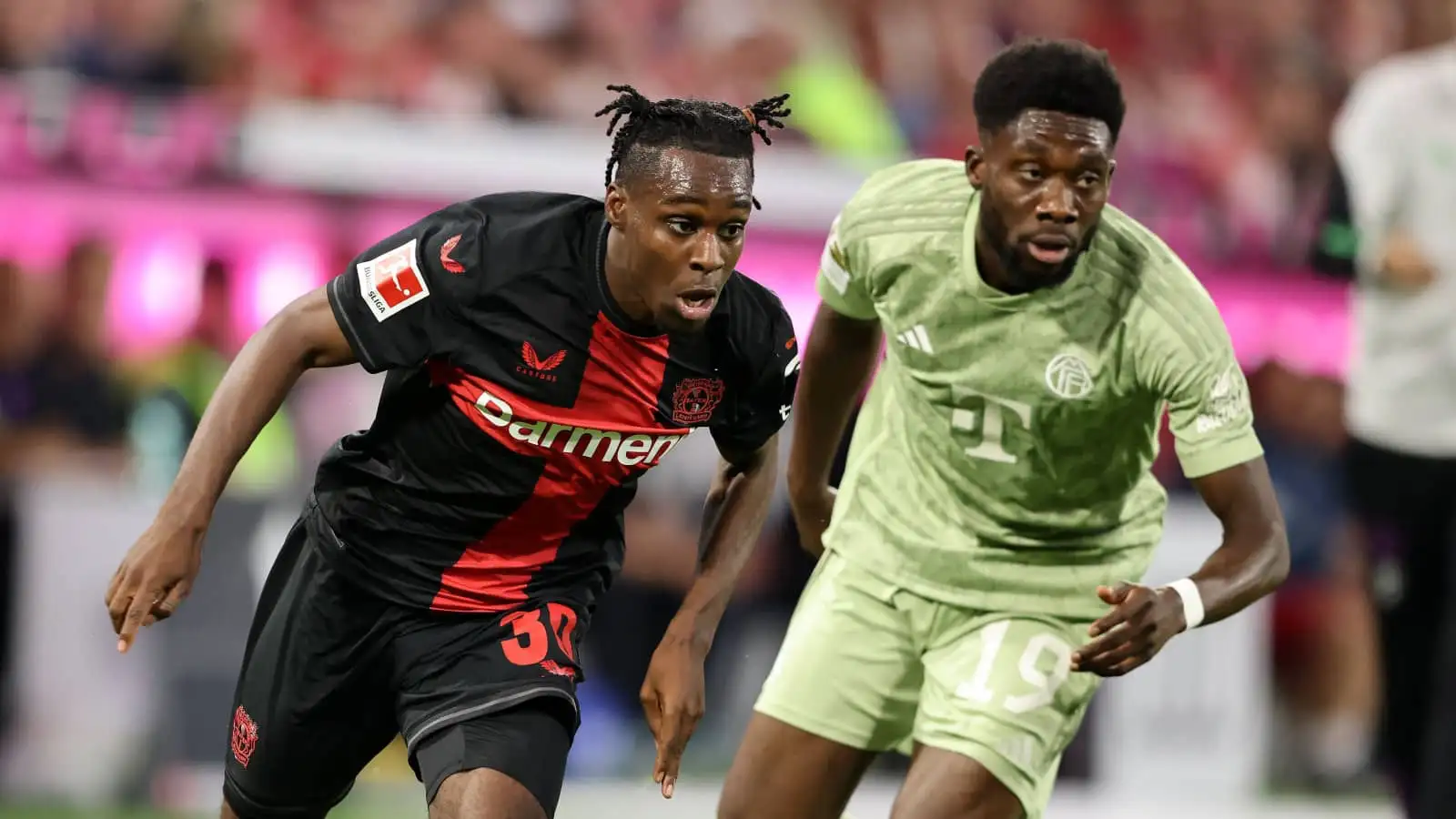 Bayer Leverkusen full=back Jeremie Frimpong and Bayern Munich left-back Alphonso Davies