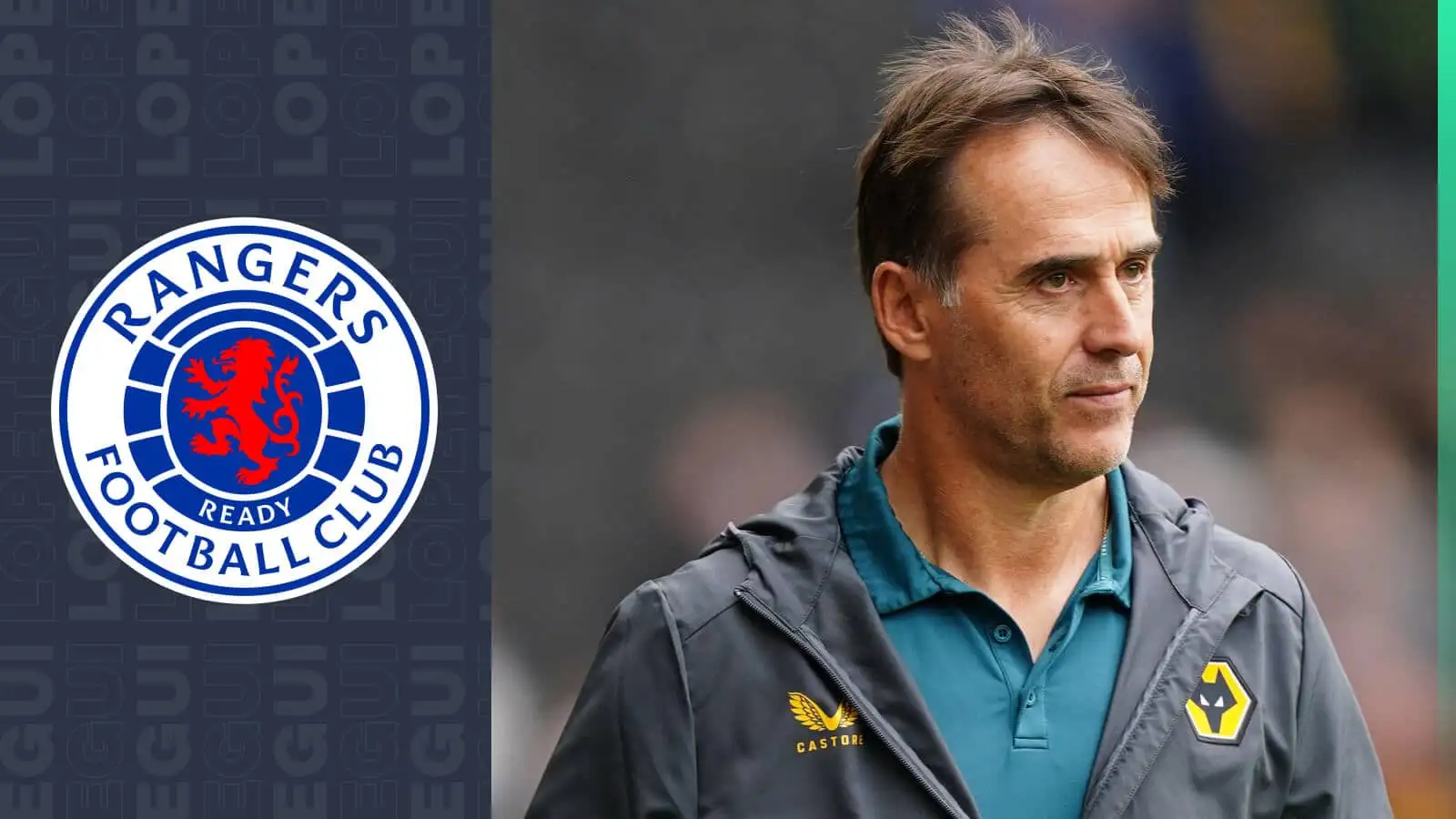 Julen Lopetegui next to the Rangers badge