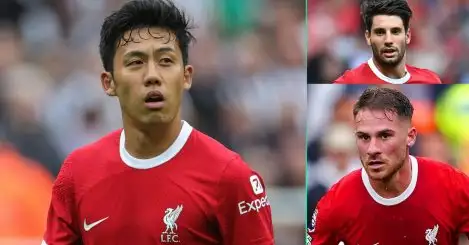 Liverpool midfielders Wataru Endo, Dominik Szoboszlai and Alexis Mac Allister
