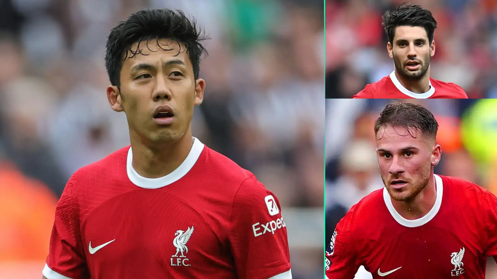 Liverpool midfielders Wataru Endo, Dominik Szoboszlai and Alexis Mac Allister