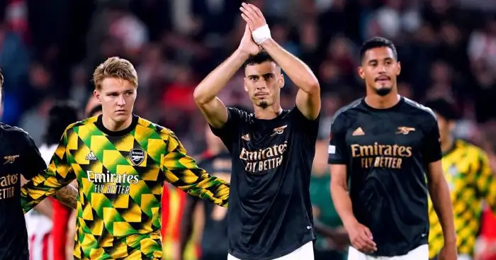 Arsenal stars Martin Odegaard, Gabriel Martinelli and William Saliba