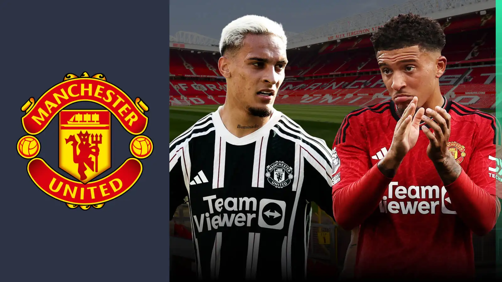 Jadon Sancho, Antony alongside Manchester United badge