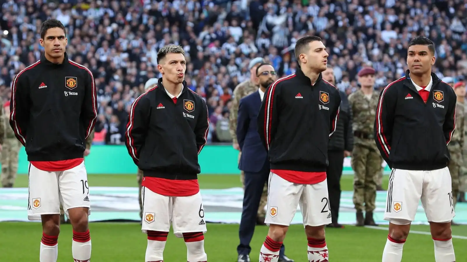 Raphael Varane, Lisandro Martinez, Diogo Dalot and Casemiro, Man Utd