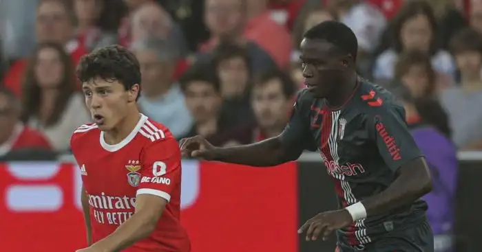 Joao Neves being chased by Braga player during Benfica match