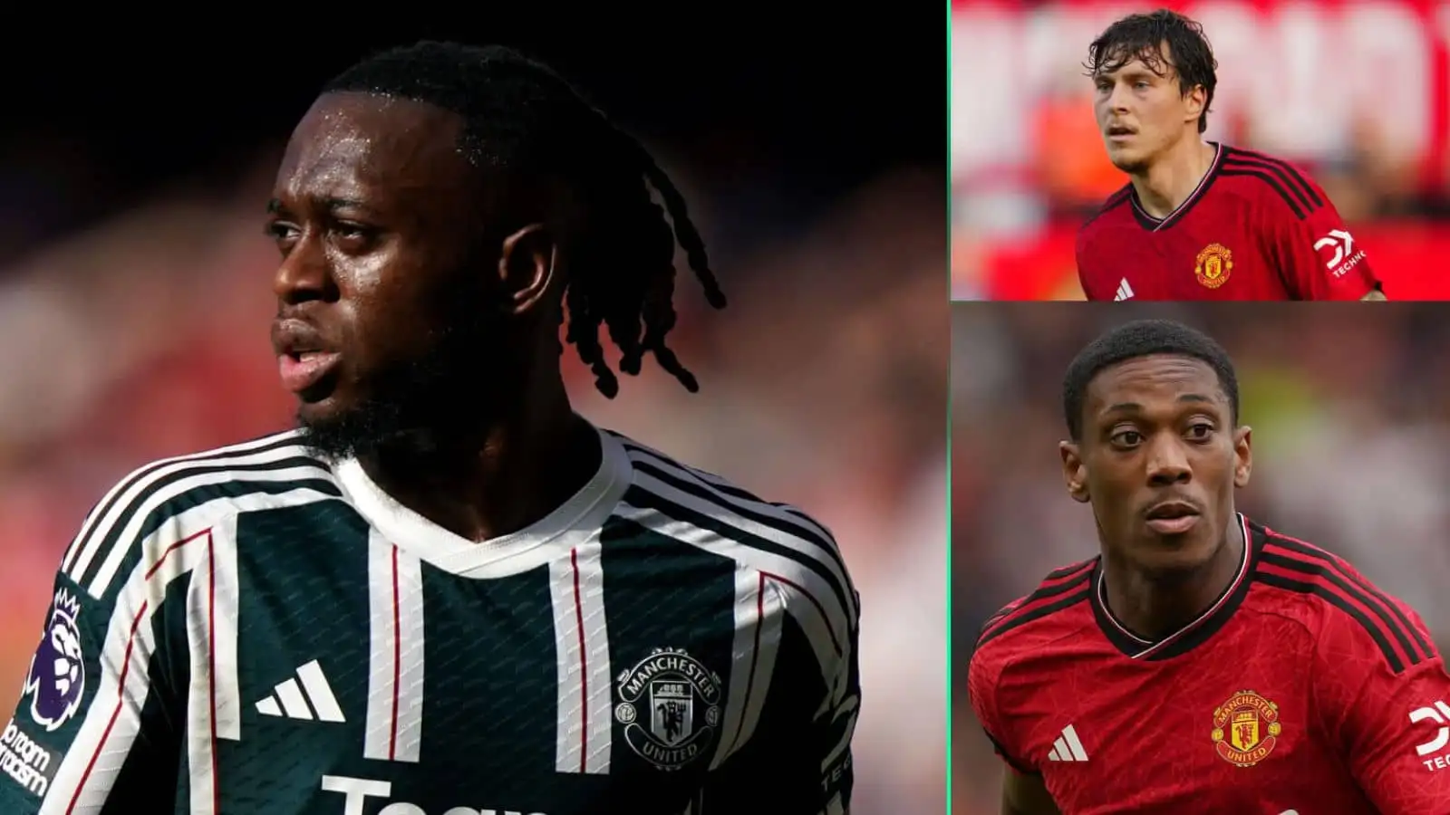 Aaron Wan-Bissaka, Victor Lindelof and Anthony Martial of Manchester United