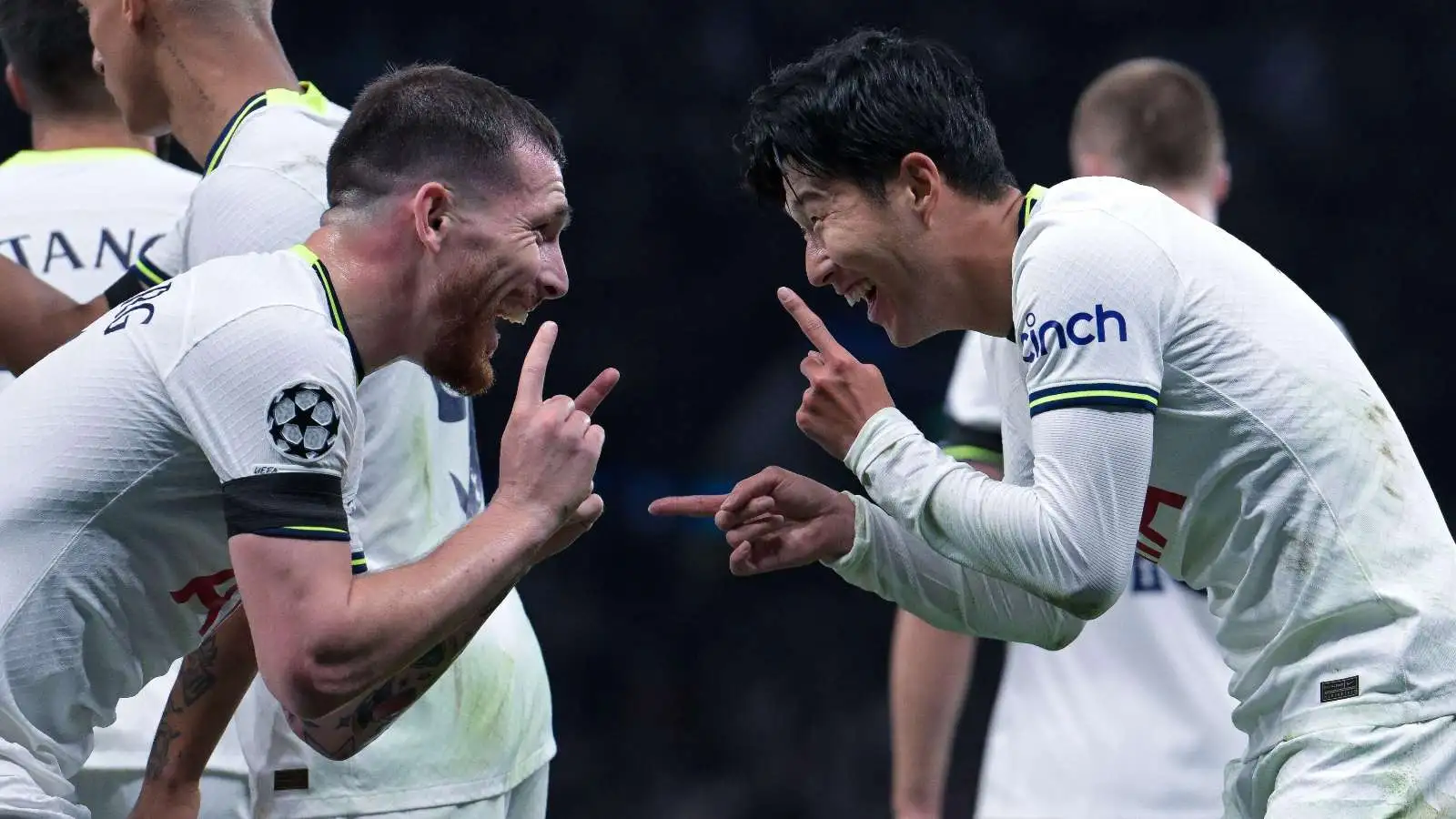 Tottenham's Pierre-Emile Hojbjerg and Heung-min Son celebrate a goal