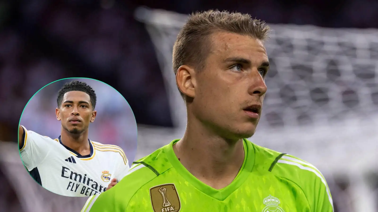 Real Madrid players Andriy Lunin and Jude Bellingham