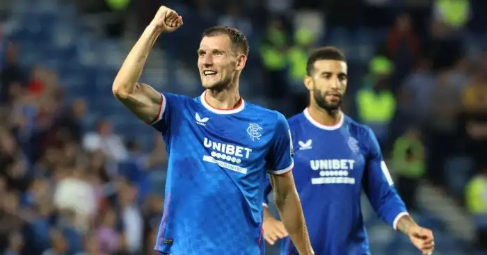 Nottingham Forest linked Rangers defender Borna Barisic celebrates a victory