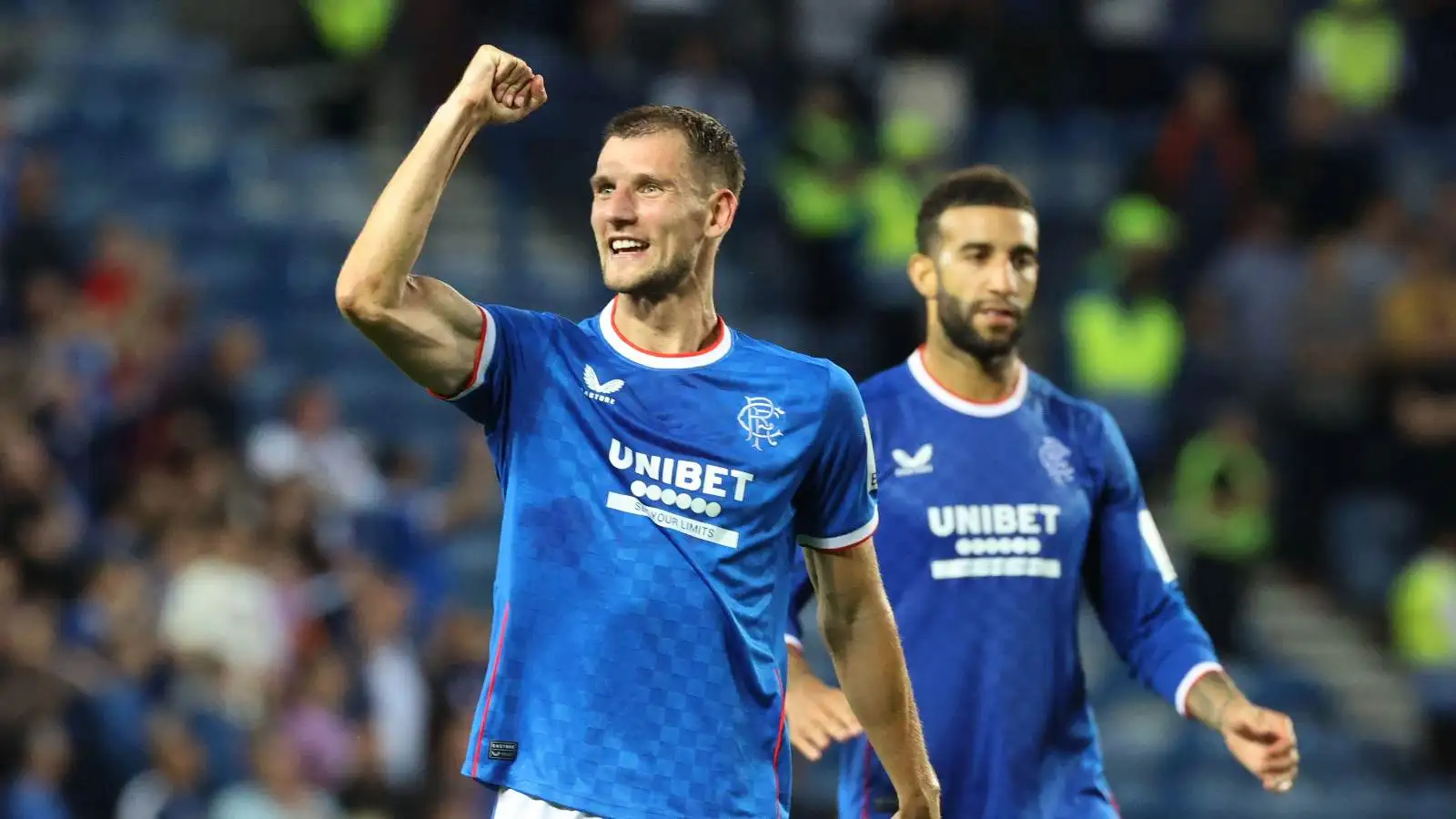 Nottingham Forest linked Rangers defender Borna Barisic celebrates a victory