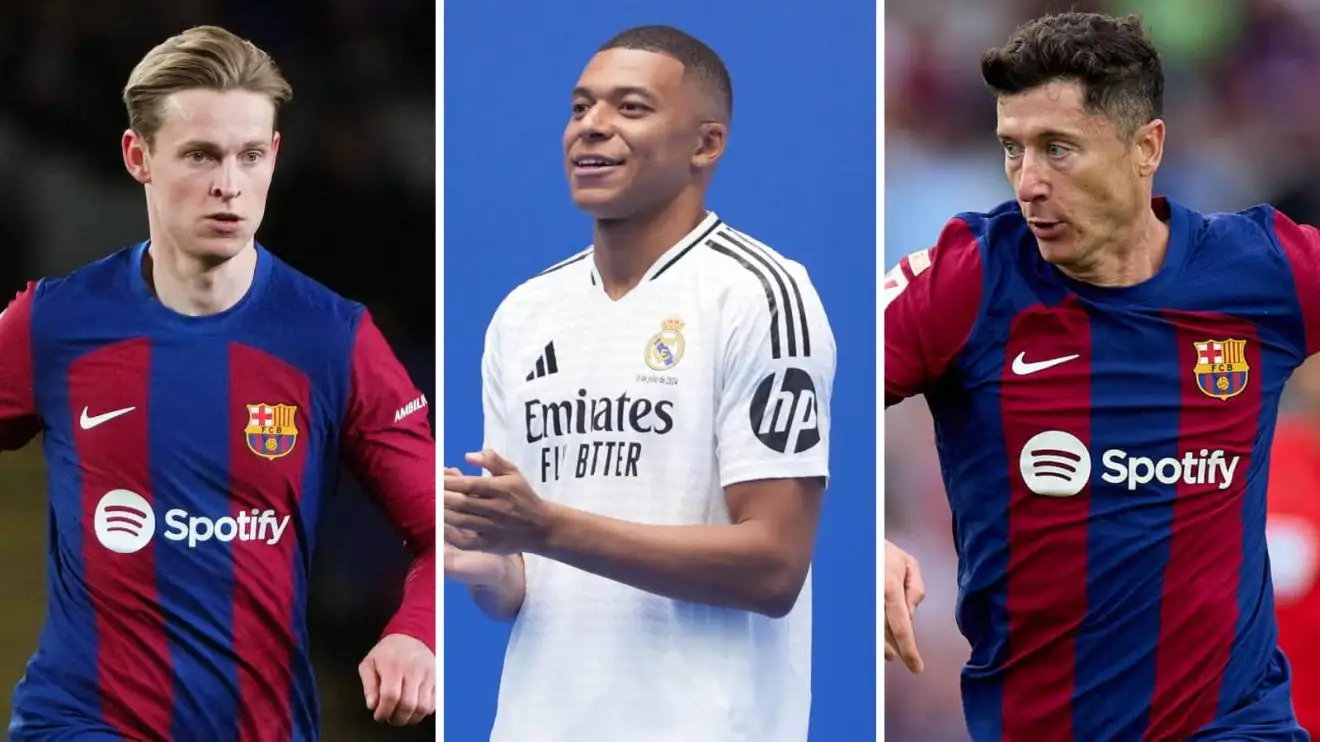 Frenkie de Jong at Barcelona, Kylian Mbappe at Real Madrid and Robert Lewandowski at Barcelona Frenkie de Jong at Barcelona, Kylian Mbappe at Real Madrid and Robert Lewandowski at Barcelona