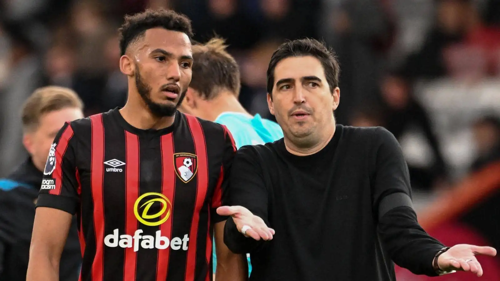 Bournemouth defender Lloyd Kelly and head coach Andoni Iraola