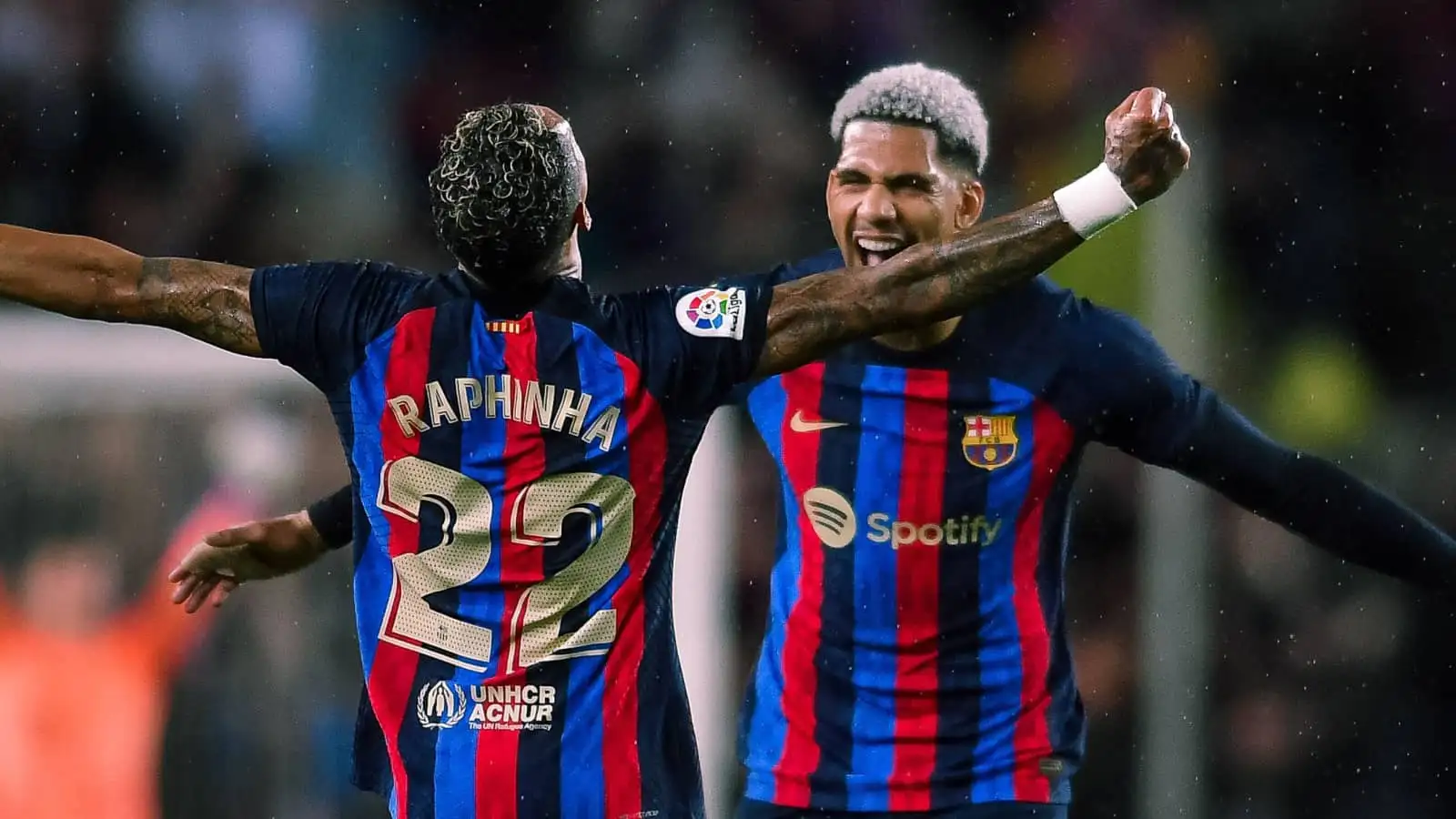 Barcelona stars Raphinha and Ronald Araujo