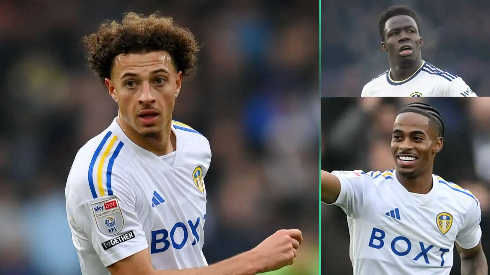 Leeds United players Ethan Ampadu, Wilfried Gnonto and Crysencio Summerville