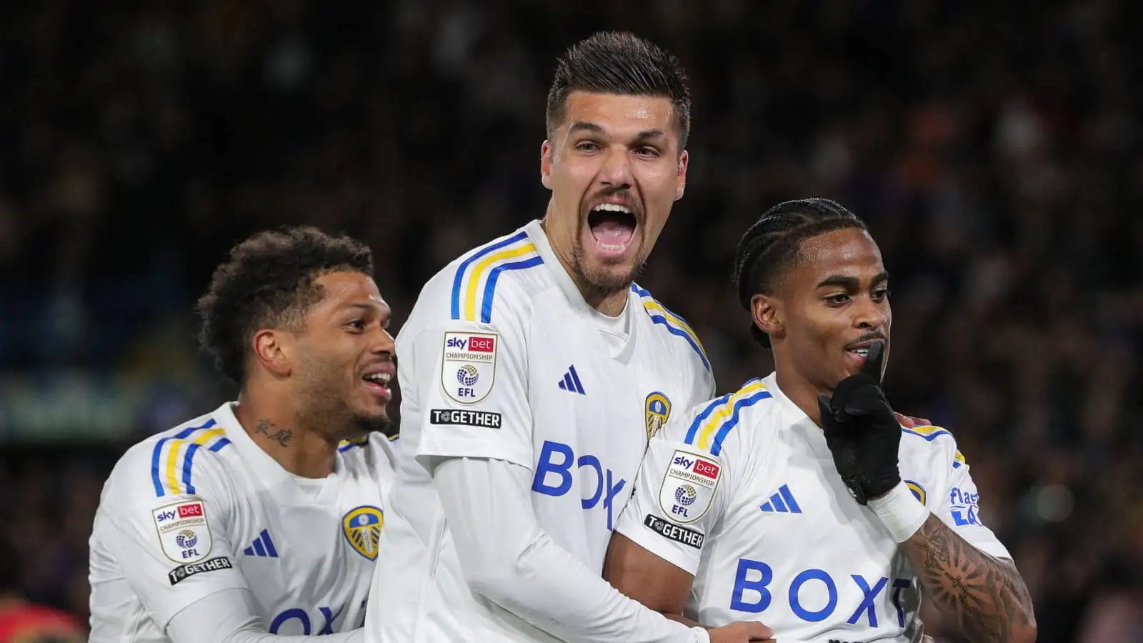 Leeds Utd attackers Georginio Rutter, Joel Piroe and Crysencio Summerville