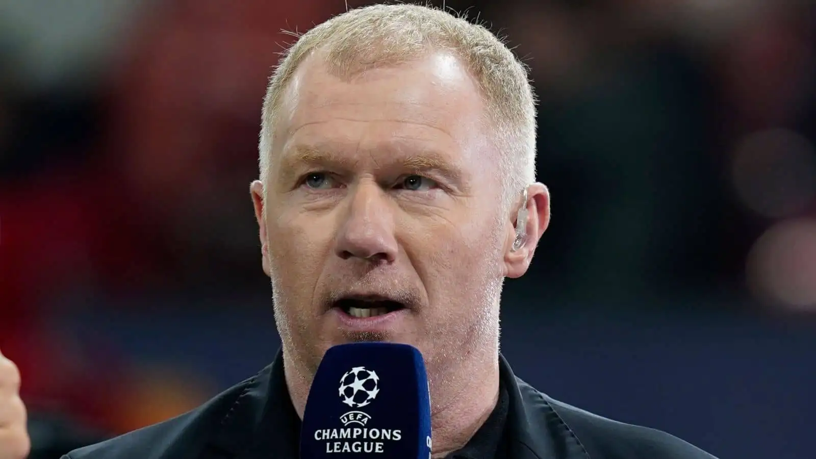 Former player Paul Scholes now a TNT tv pundit during the UEFA Champions League match at Old Trafford, Manchester