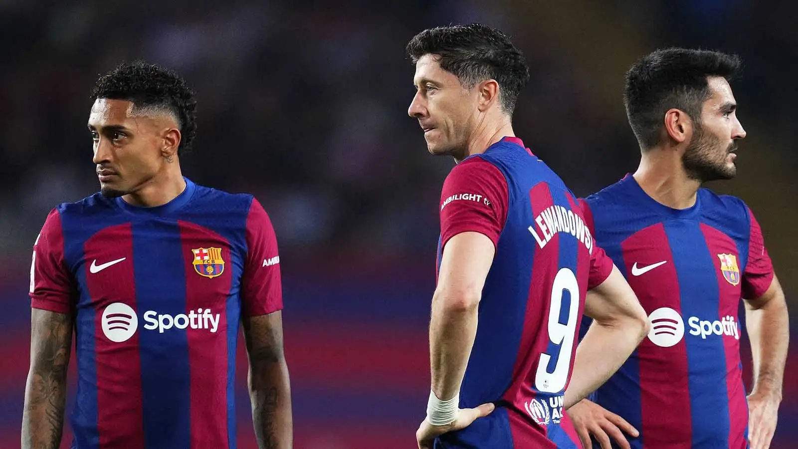 Raphinha, Robert Lewandowski and Ilkay Gundogan of FC Barcelona