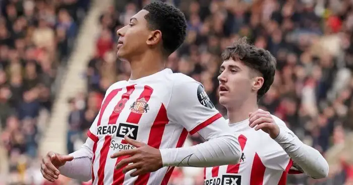 Jobe Bellingham and Trai Hume celebrating for Sunderland