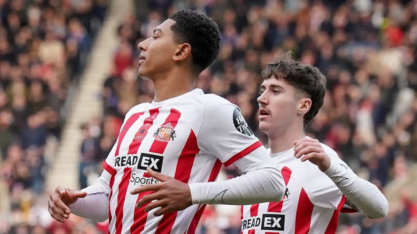 Jobe Bellingham and Trai Hume celebrating for Sunderland