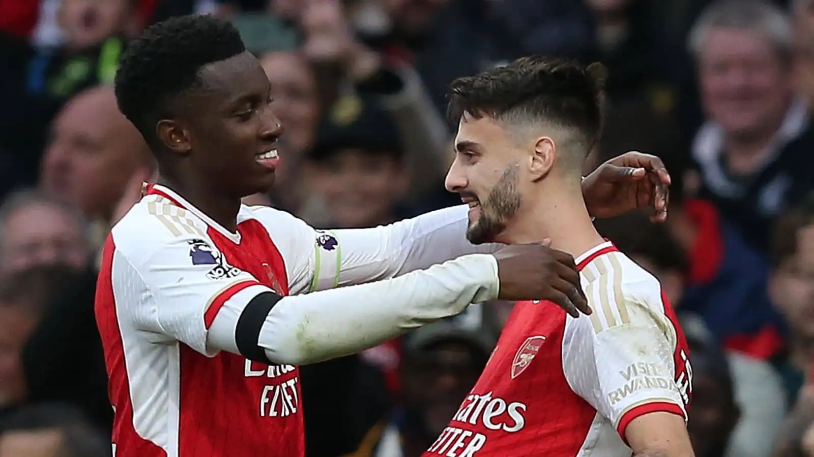 Eddie Nketiah and Fabio Vieira celebrating for Arsenal