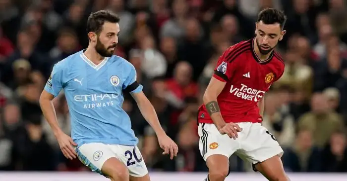 Man City midfielder Bernardo Silva and Man Utd playmaker Bruno Fernandes