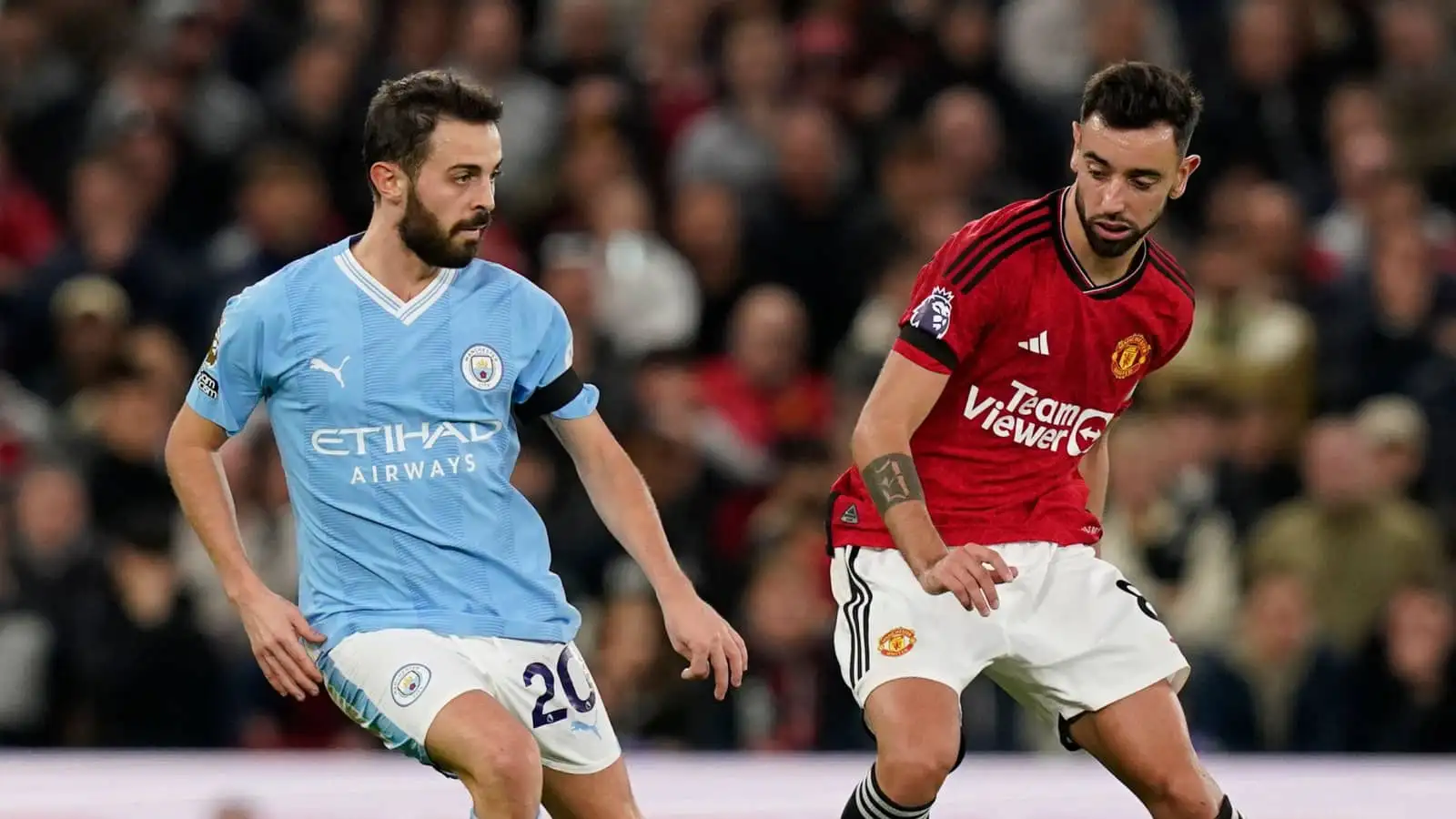 Man City midfielder Bernardo Silva and Man Utd playmaker Bruno Fernandes