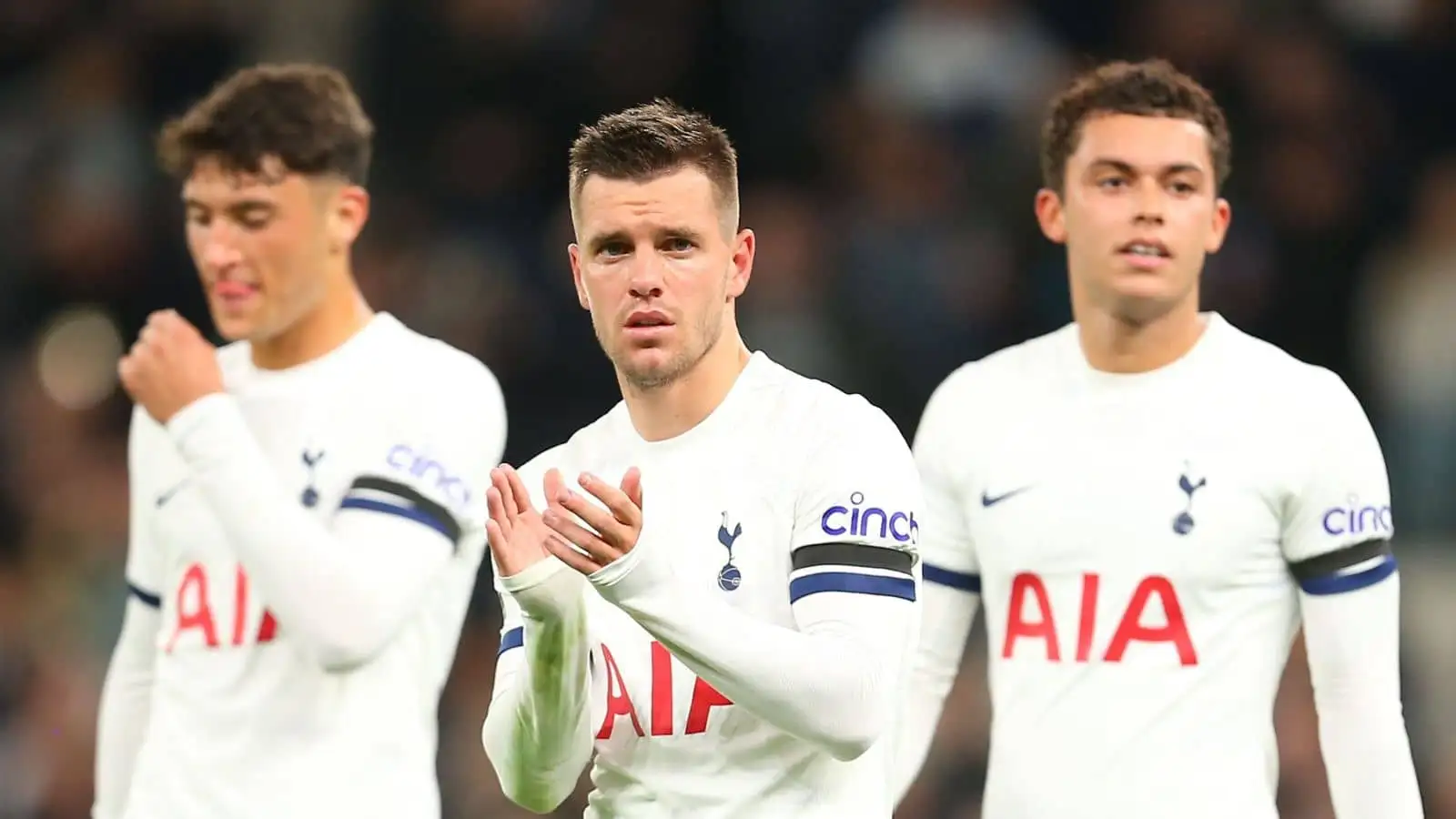 Alejo Veliz, Giovani Lo Celso and Brennan Johnson after a Tottenham match