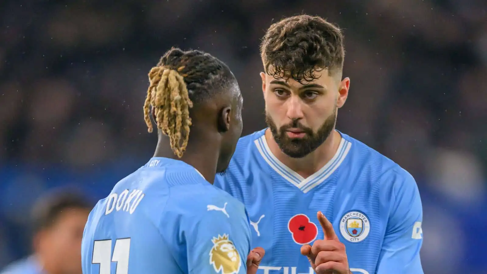 Jeremy Doku and Josko Gvardiol of Manchester City during Premier League game against Chelsea