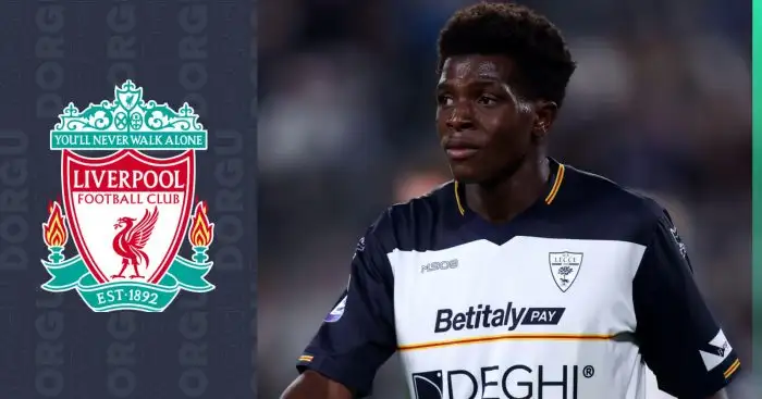 Patrick Dorgu of Lecce is a transfer target for Liverpool