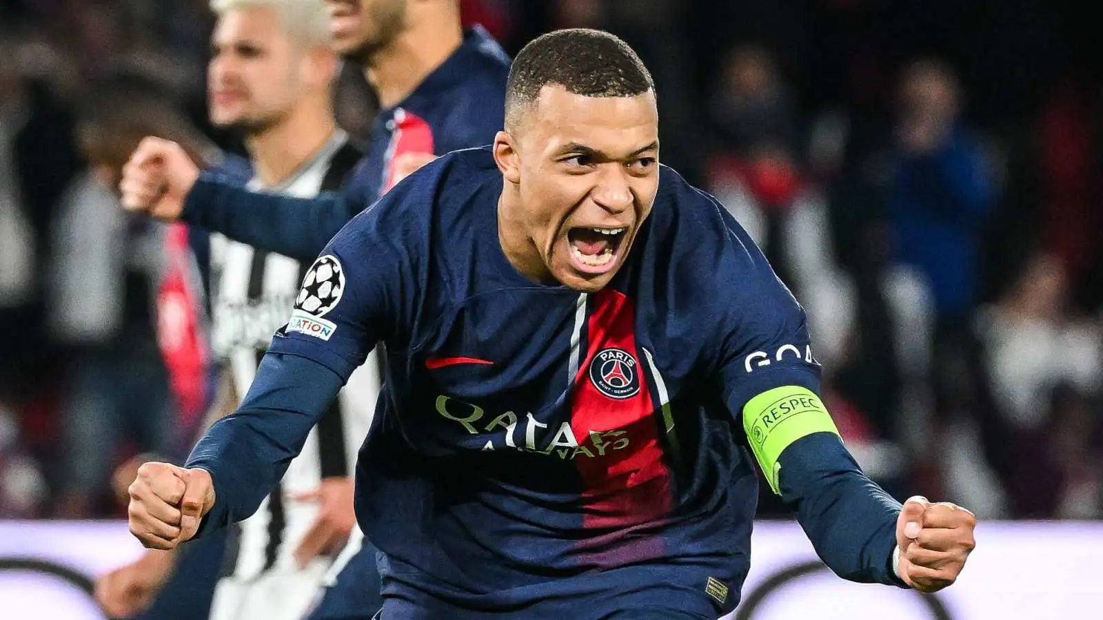 Kylian Mbappe celebrating a goal for PSG