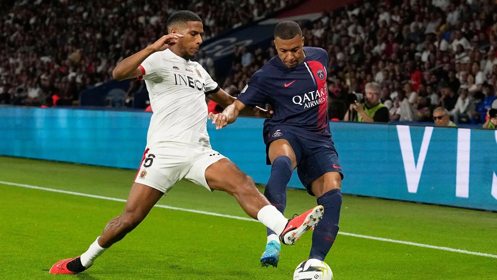 Jean-Clair Todibo battles with Kylian Mbappe