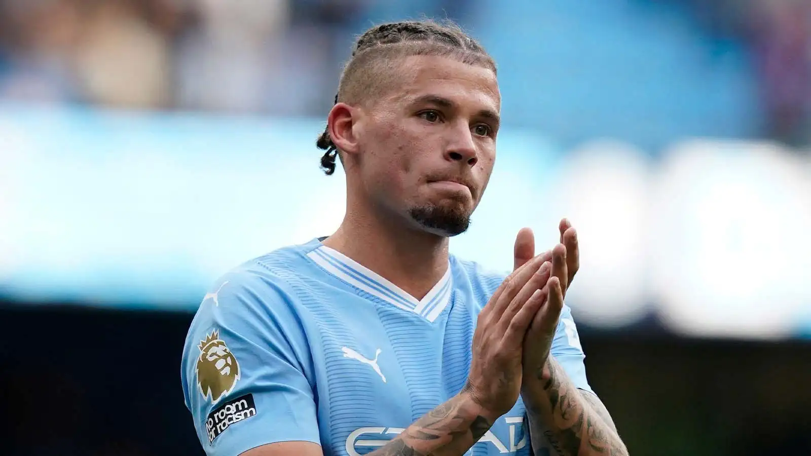 Kalvin Phillips of Manchester City applauds the fans