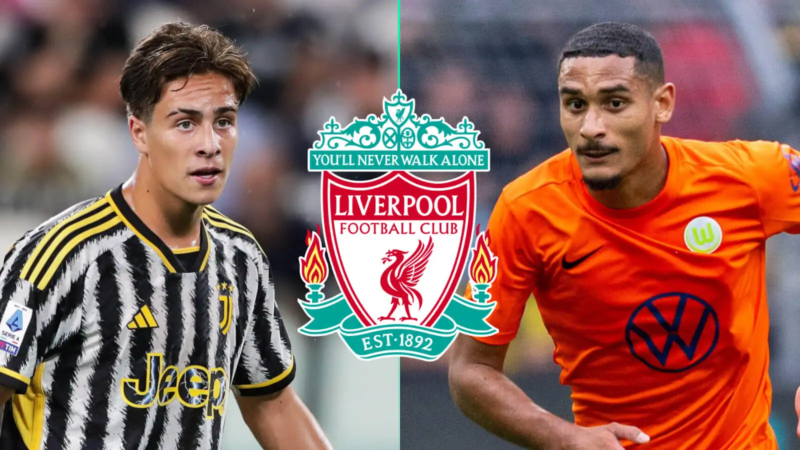 Kenan Yildix and Maxence Lacroix with Liverpool badge Kenan Yildix and Maxence Lacroix with Liverpool badge