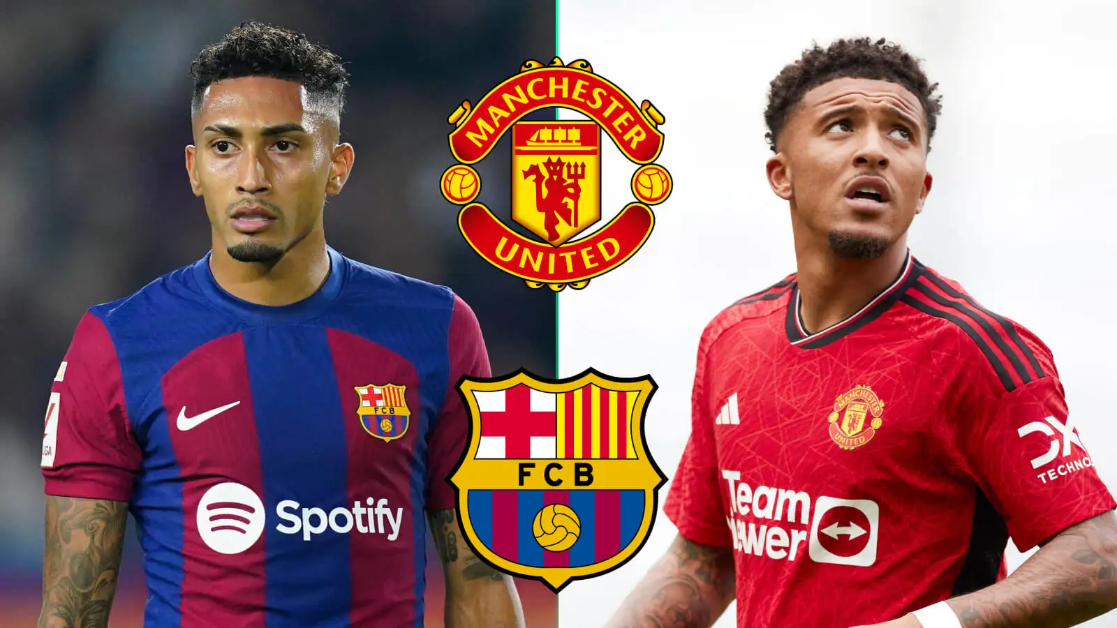 Barcelona winger Raphinha, Man Utd winger Jadon Sancho