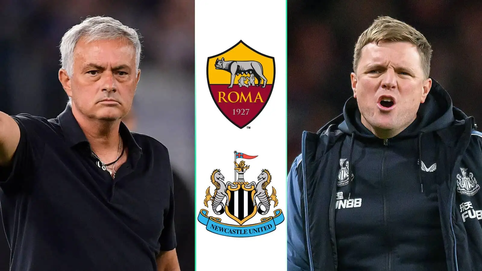 Jose Mourinho of Roma and Eddie Howe of Newcastle