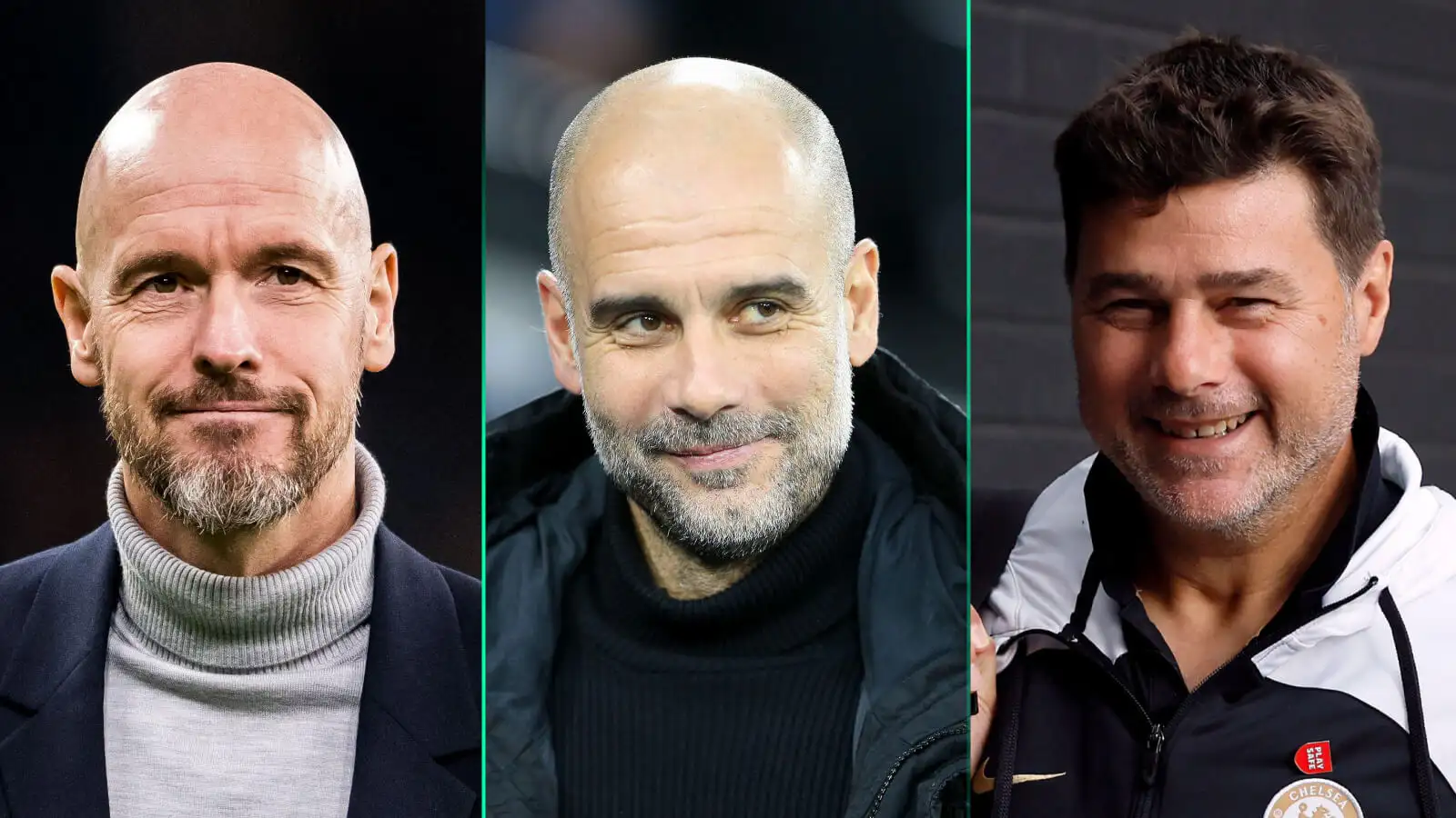 Man Utd manager Erik ten Hag, Man City manager Pep Guardiola, Chelsea manager Mauricio Pochettino