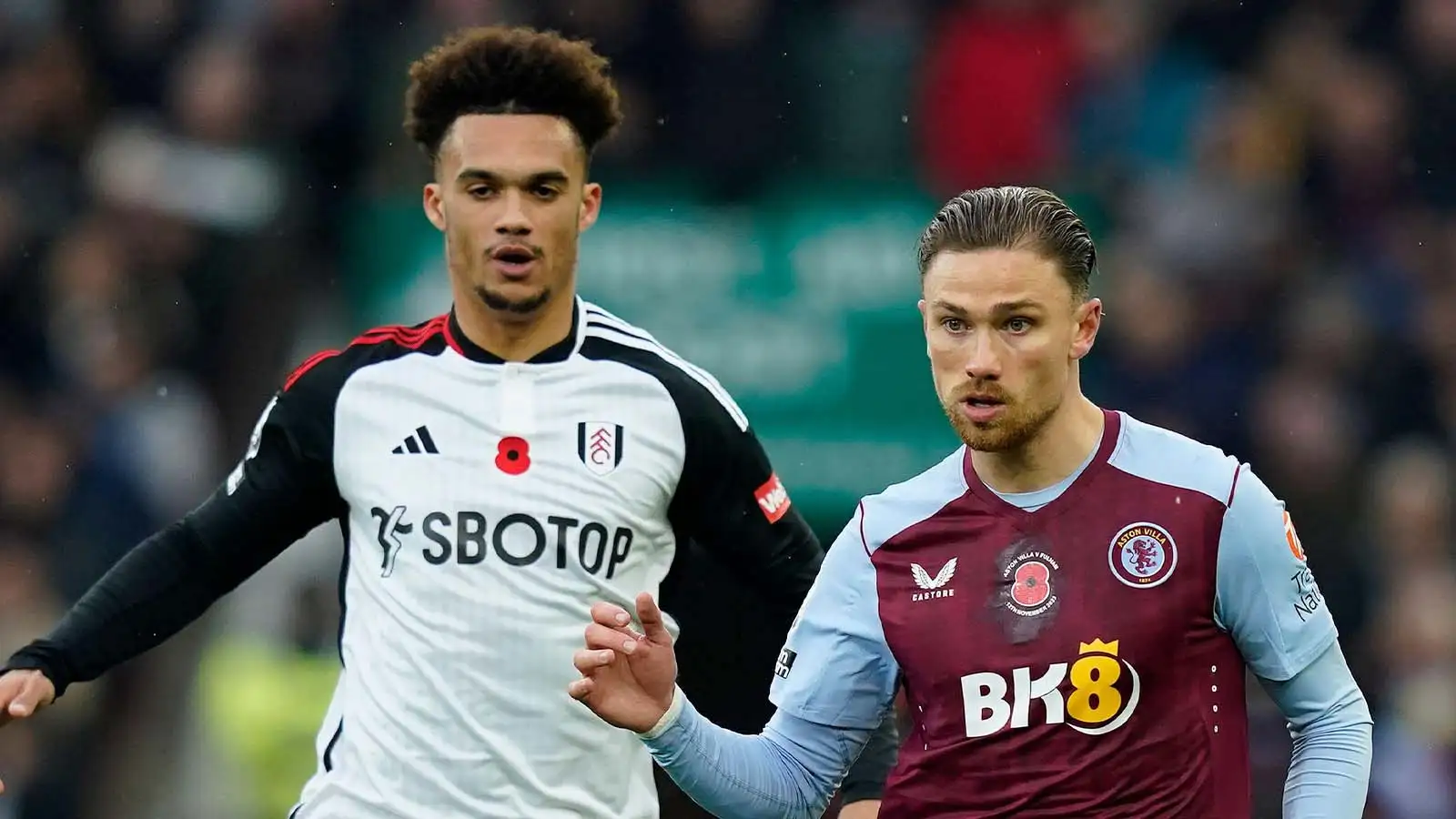 Matty Cash of Aston Villa with Antonee Robinson of Fulham