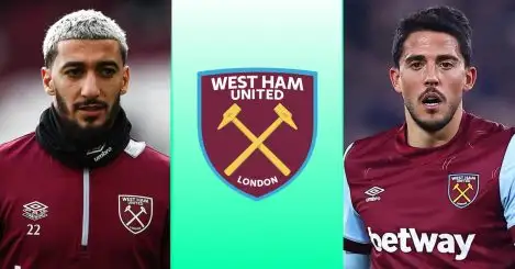 Said Benrahma, the West Ham badge and Pablo Fornals