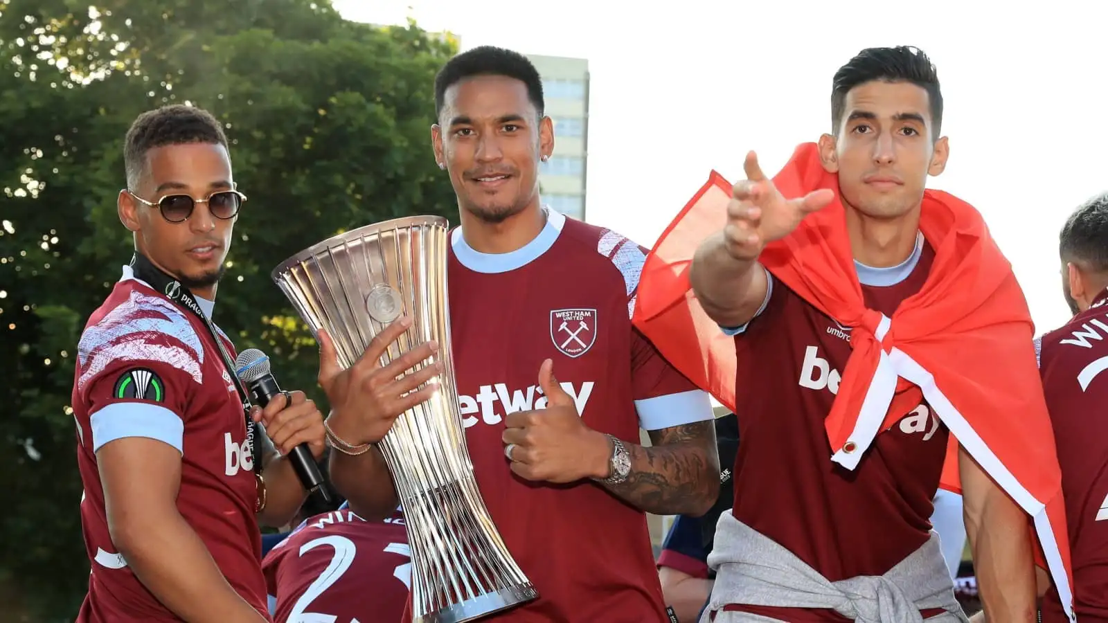 Thilo Kehrer, Alphonse Areola and Nayef Aguerd at West Ham trophy parade